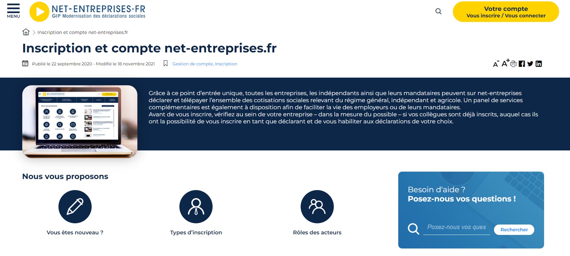 Déclaration d'accident du travail depuis le compte entreprise