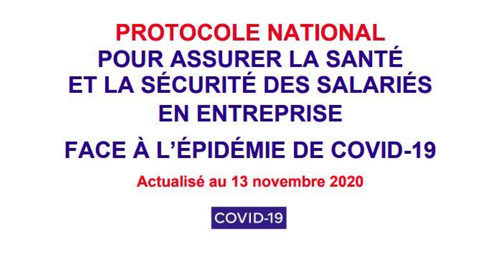 Covid-19 : mise à jour du protocole national pour les entreprises